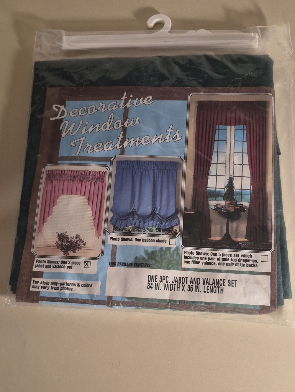 New Vintage 3-Piece Jabot & Valance Set - Dark Green Sealed 84x36